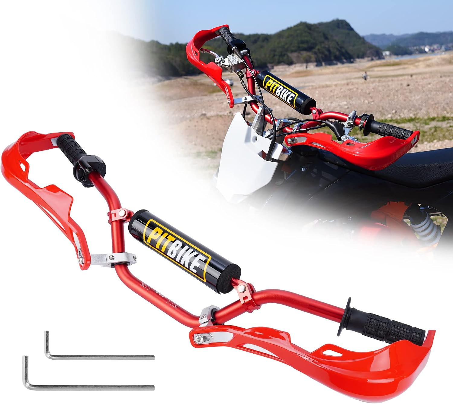 7/8″ Dirt Bike Handlebars with Handguards & Chest Pad – All-Round Protection Red