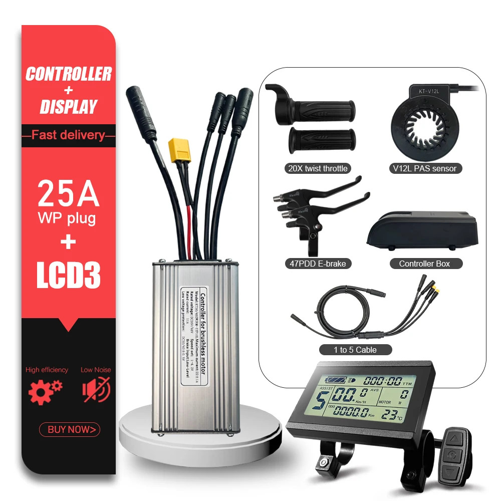 KT Ebike Brushless Controller LCD Display Panel Thumb Throttle E-Scooter 36V 48V