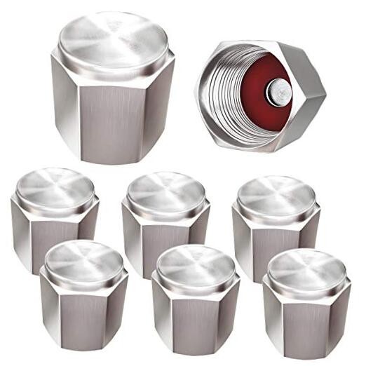 Brass (8 Pack) Tire Valve Caps Silver, Premium Metal Rubber Seal Tire Valve