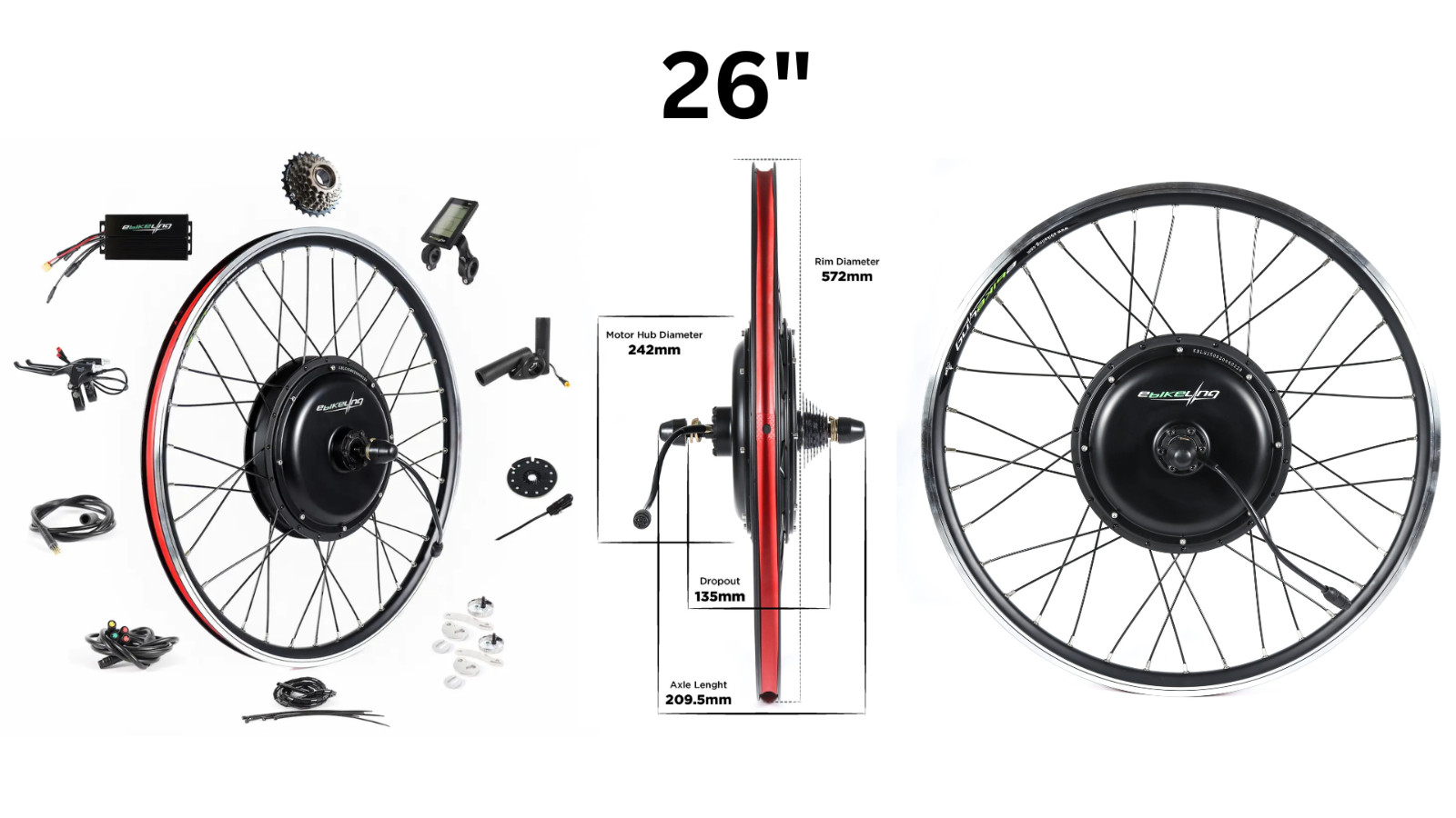eBikeling Waterproof 1500W Direct Drive Rear E-bike Conversion Kit with Battery