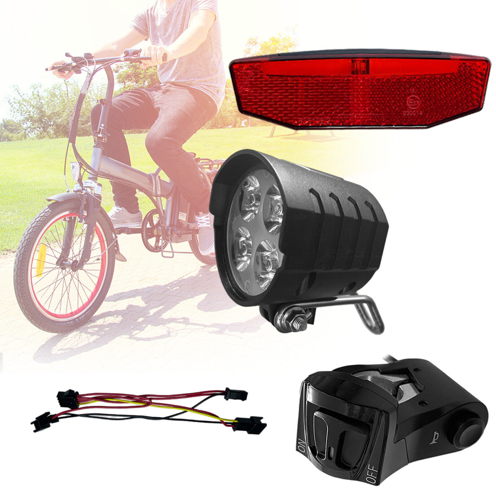 36V/48V/52V/60V 3 in 1 E-Bike Light set Headlight & Tail Light with Horn Switch