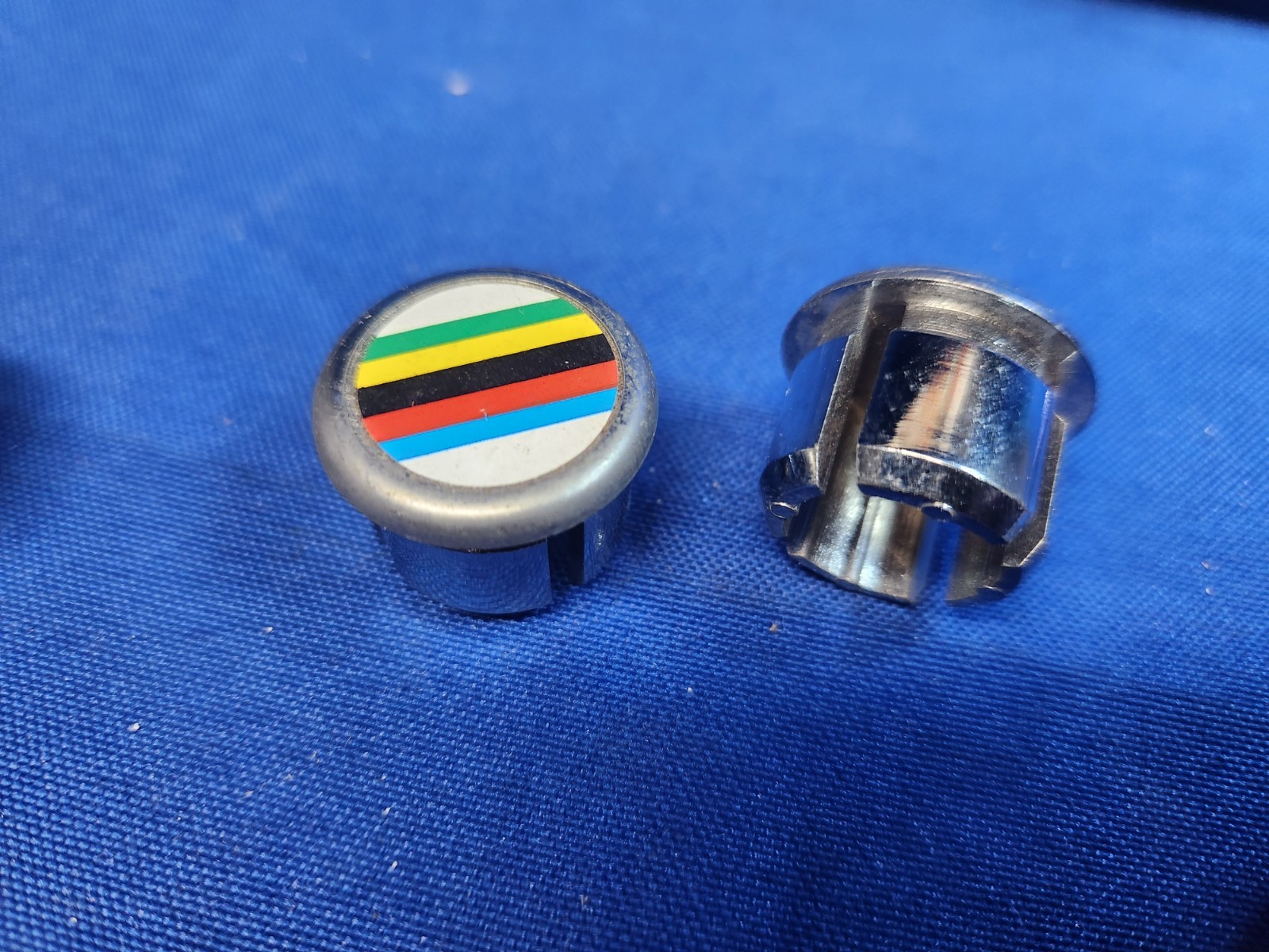 NOS PAIR 1980s CICLOLINEA World Champion Rainbow Bar-End Plugs off Original card