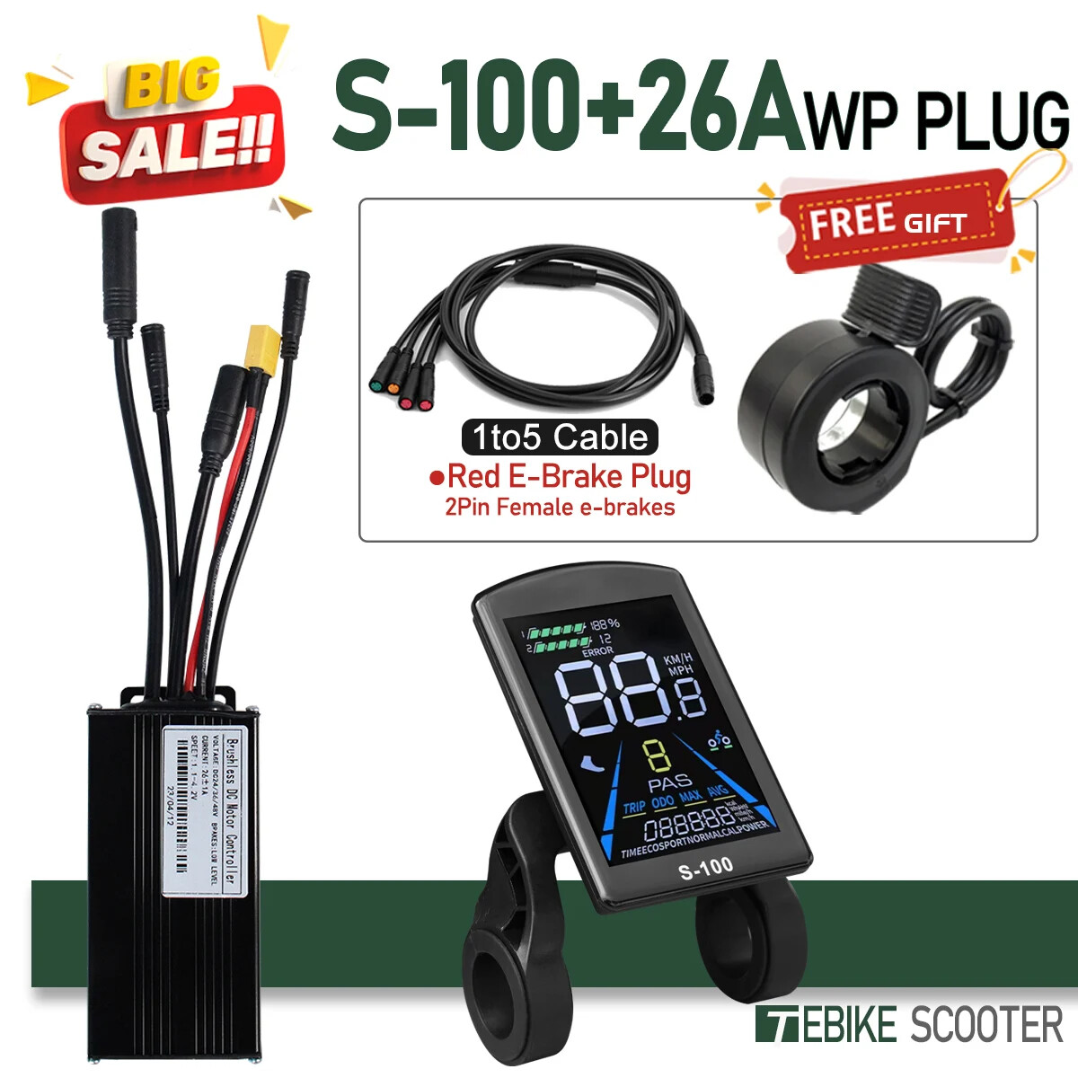 E-bicycle Sine Wave 3 Mode Controller 17A 26A 30A 40A 4V/36V/48V/52V Controller