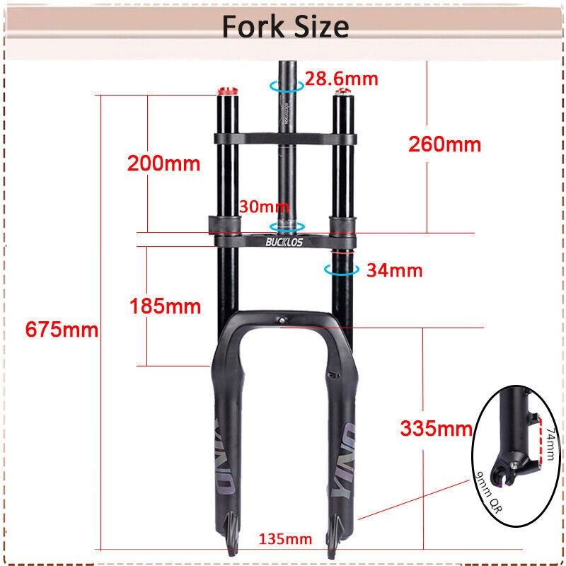 BUCKLOS YINO20 20” Suspension Air Fork 180mm Travel Snow E-MTB Bike 4.0 Fat Tire