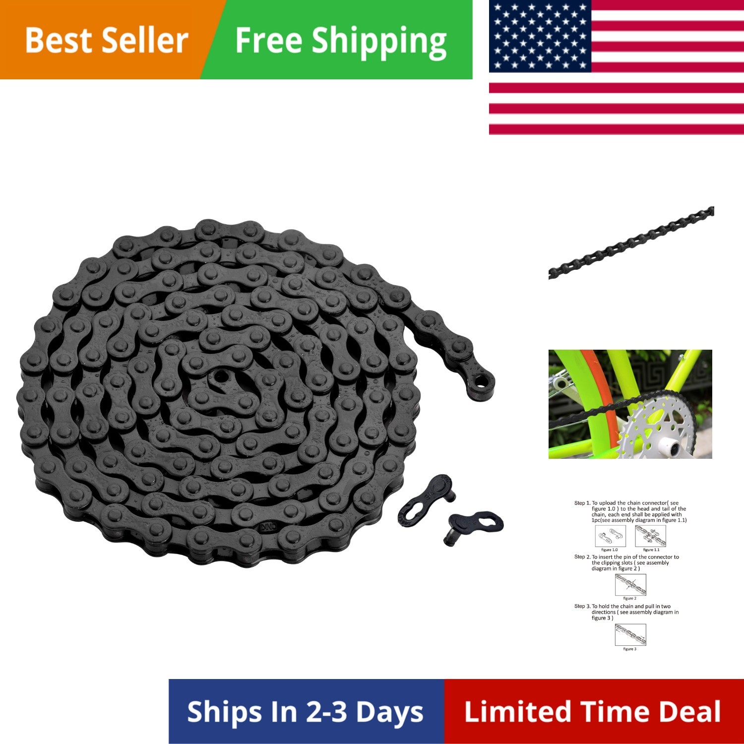Single-Speed Bicycle Chain 1/2 x 1/8 Inch 116 Links Black, 1/2″ ×1/8″ 116 Links