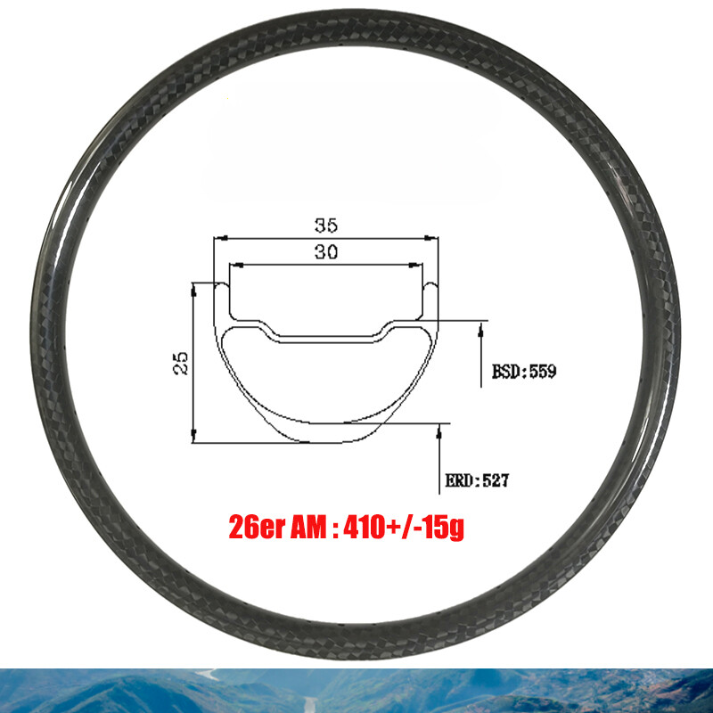 26er MTB Bicycle Carbon Rim 35 Deep 25 Wide Tubeless Clincher 24 28 32 Holes