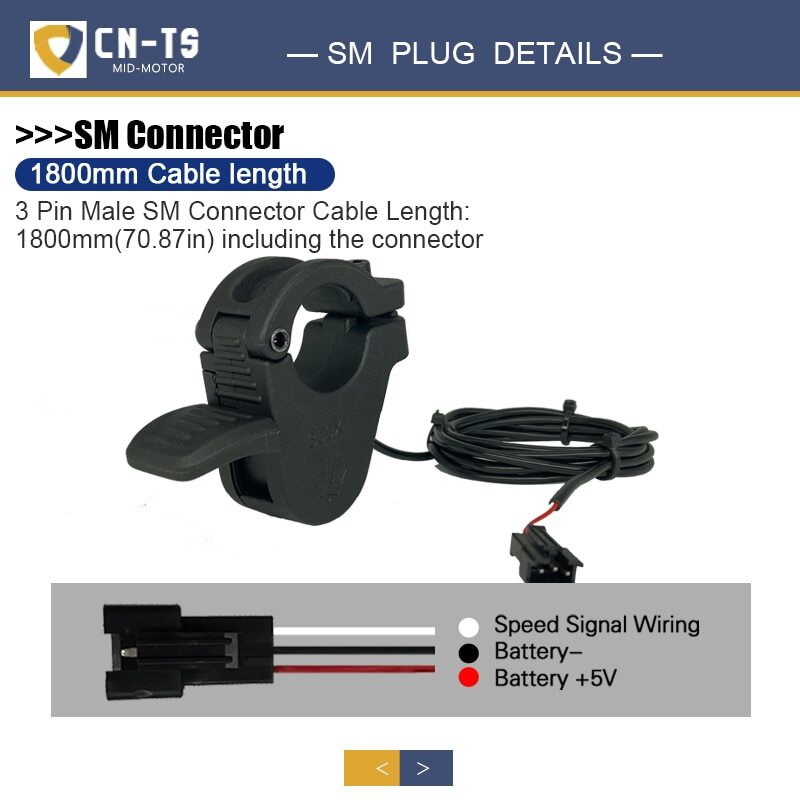 E-bike Thumb Throttle 3Pin Waterproof SM Connector Electric Scooter Accelerator