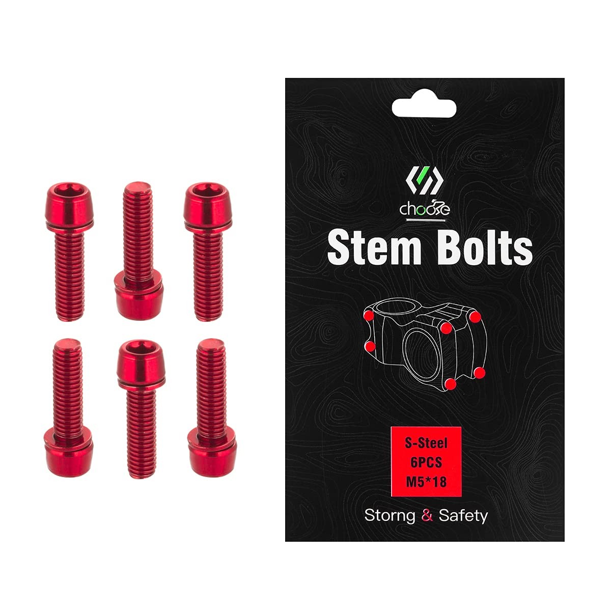CNC Bike Stem Bolts，Stem Bolts for BMX/MTB/Road Bike with Washers（Red/Blue/Orang