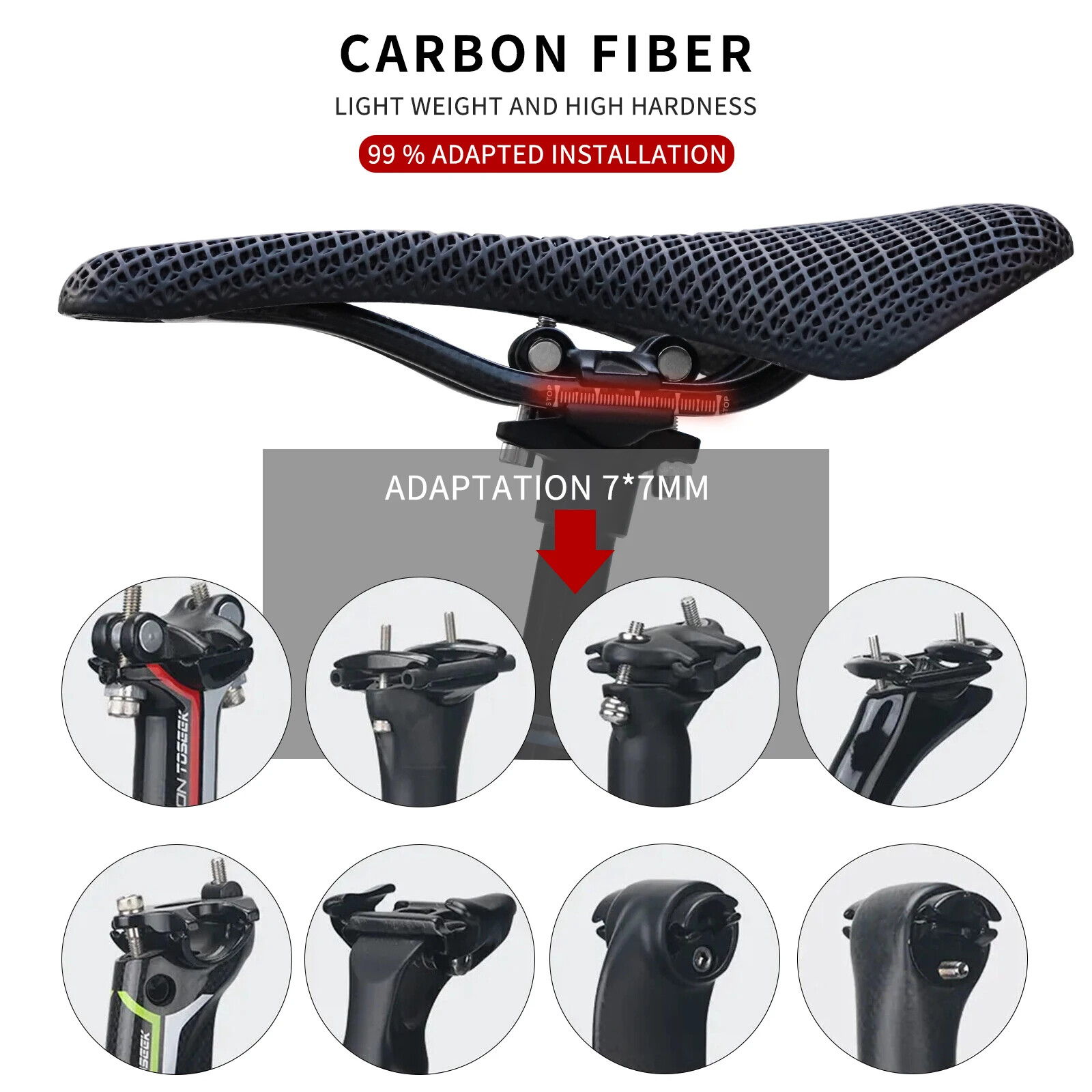3D Printed Bike Saddle Carbon Fiber Hollow Comfortable Breathable Seat 275x143mm