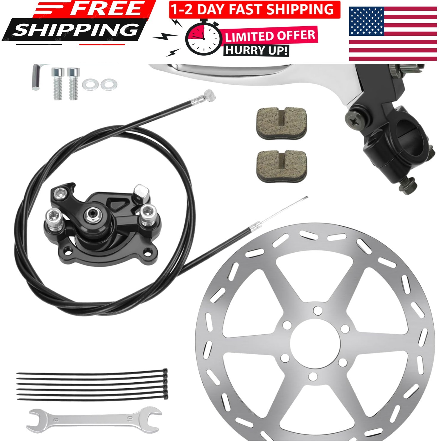 Complete Brake Upgrade Kit for Mini Bikes: 180mm Rotor, Caliper & Lever Included