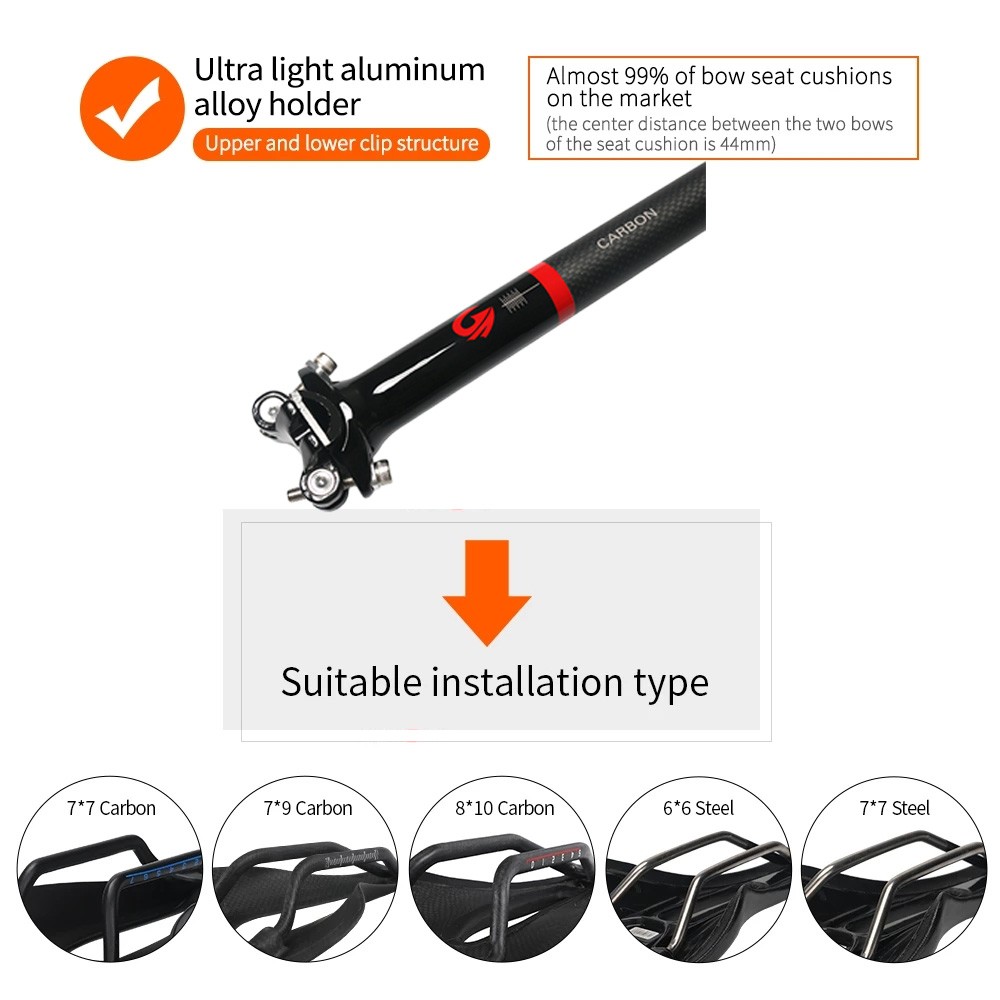 ASIACOM Carbon Fiber MTB Road Bike Ultralight Seat Post 25.4/27.2/30.8/31.6mm