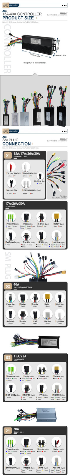 15A-40A 24V-48V Three-Mode E-bike Sine Wave Controller for 250W-1000W Hub Motor