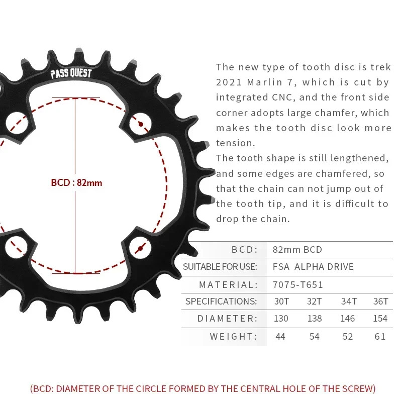 82BCD Narrow Wide Chainring 28T 30T 32T 34T 36T for MTB Bicycle Crankset