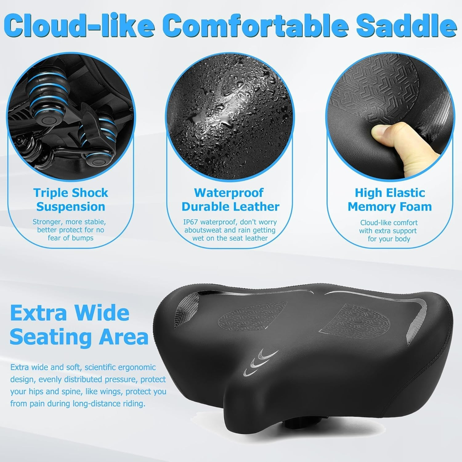 CDYWD Oversized Bike Seat for Men & Women Comfort, Extra Wide Bicycle Seat Cushi