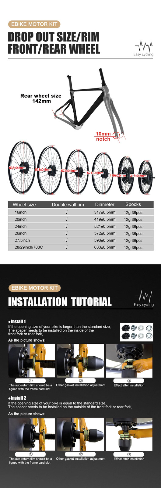 48V750W EBIKE Conversion Kit Rear Cassette Motor Wheel For Bicycle 20 29in 700C