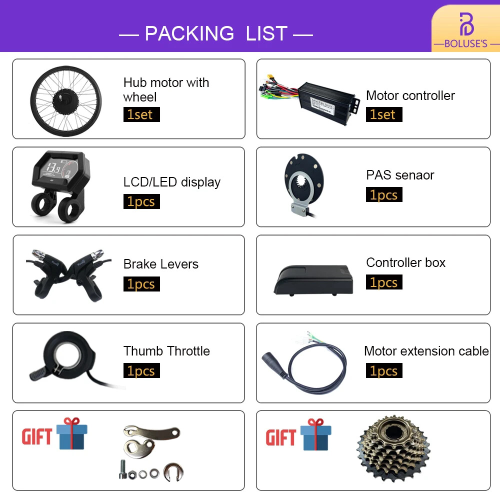 48V 750W E-Bike Conversion Kit 20 24 26er*4.0Tyre Rear Hub Motor Drive 40-50km/h