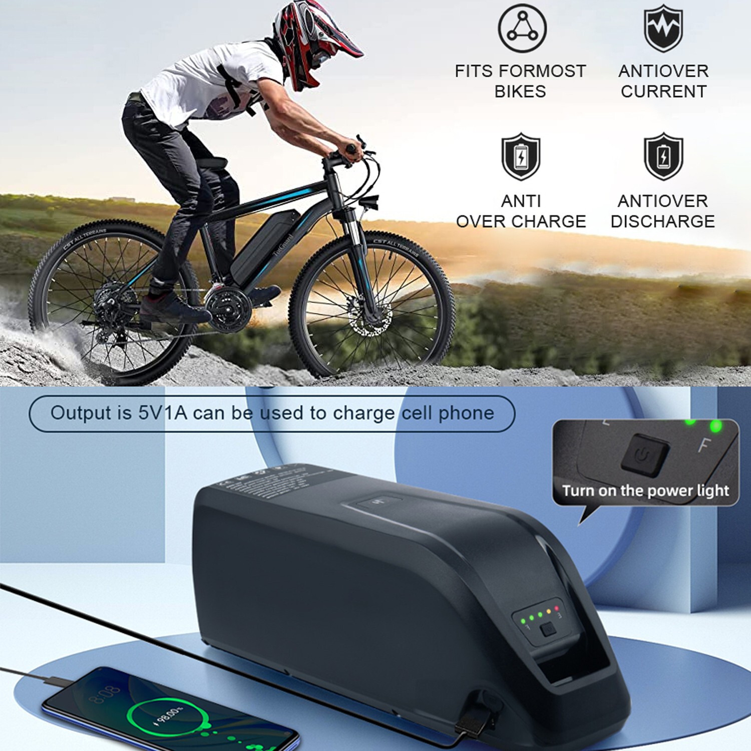 48V 15Ah Ebike Battery for ≤1500W Motor Electric Bike Lithium Battery Lockable