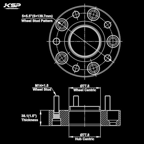 KSP 5X5.5 Wheel Spacers for Ram 1500, 1.5(38mm) 5×139.7mm 5 lug-M14X1.5 black