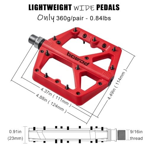 MTB Pedals Large Mountain Bike Pedals, Lightweight Nylon Fiber Composite Red
