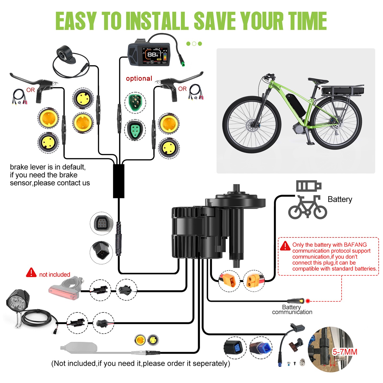 48V750W68-73MM Bafang Mid Drive Motor Electric Bicycle Conversion Kit for BBS02