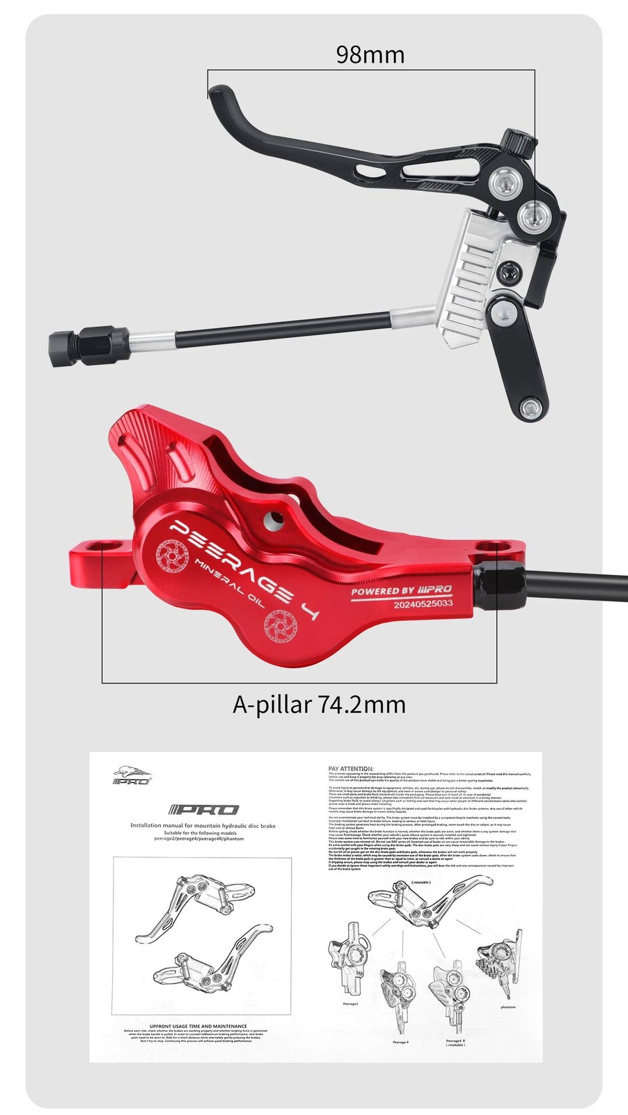 Iiipro Mtb Four Piston Hydraulic Disc Brake 800mm/1550mm Ultra-light Cnc Fully I