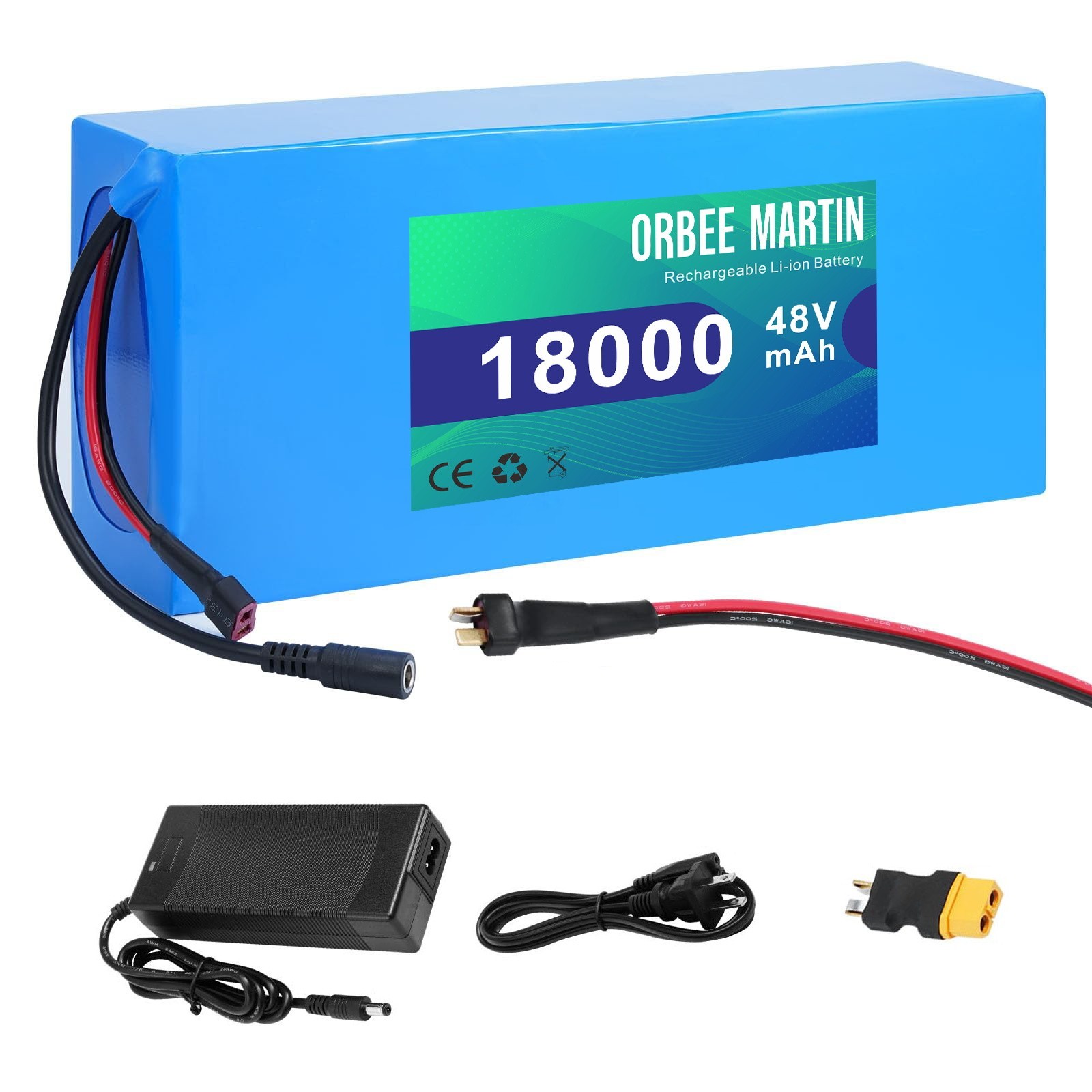 ORBEE MARTIN 48V 18Ah Rechargeable Battery, Lithuim Battery,XT60 Connector DIY