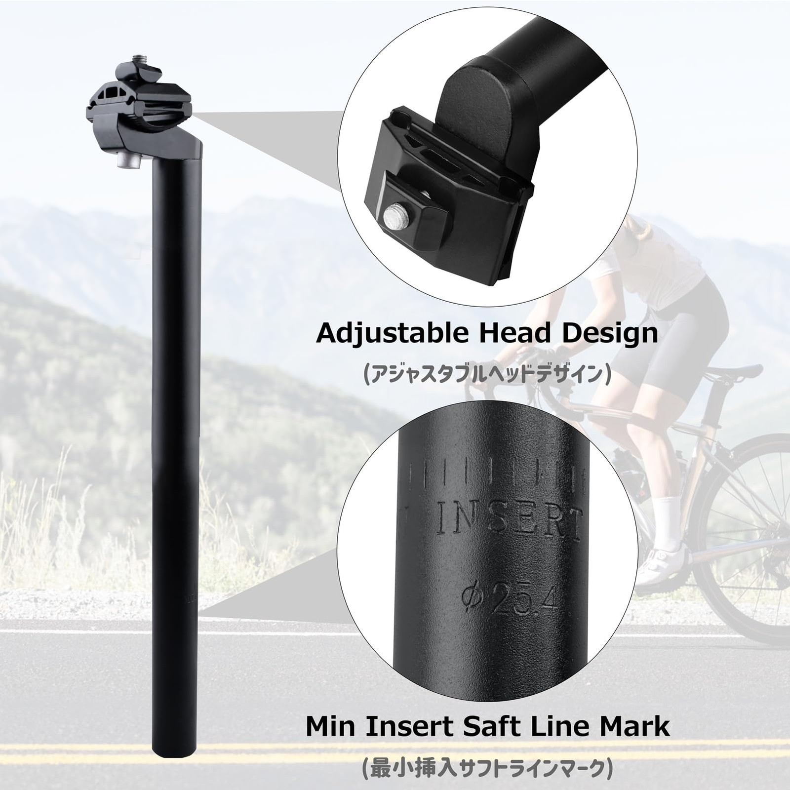 Bike Seatpost with Clamp, 25.4mm 27.2mm 28.6mm 30.4mm 30.8mm 31.6mm x 350mm B…