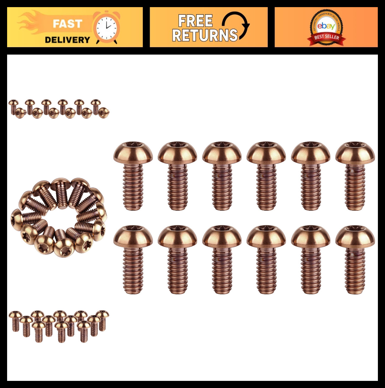 12Pcs M5x10 Titanium Torx Bolts for Bicycle Disc Brake Rotor Screws Gr5 (Bronze)