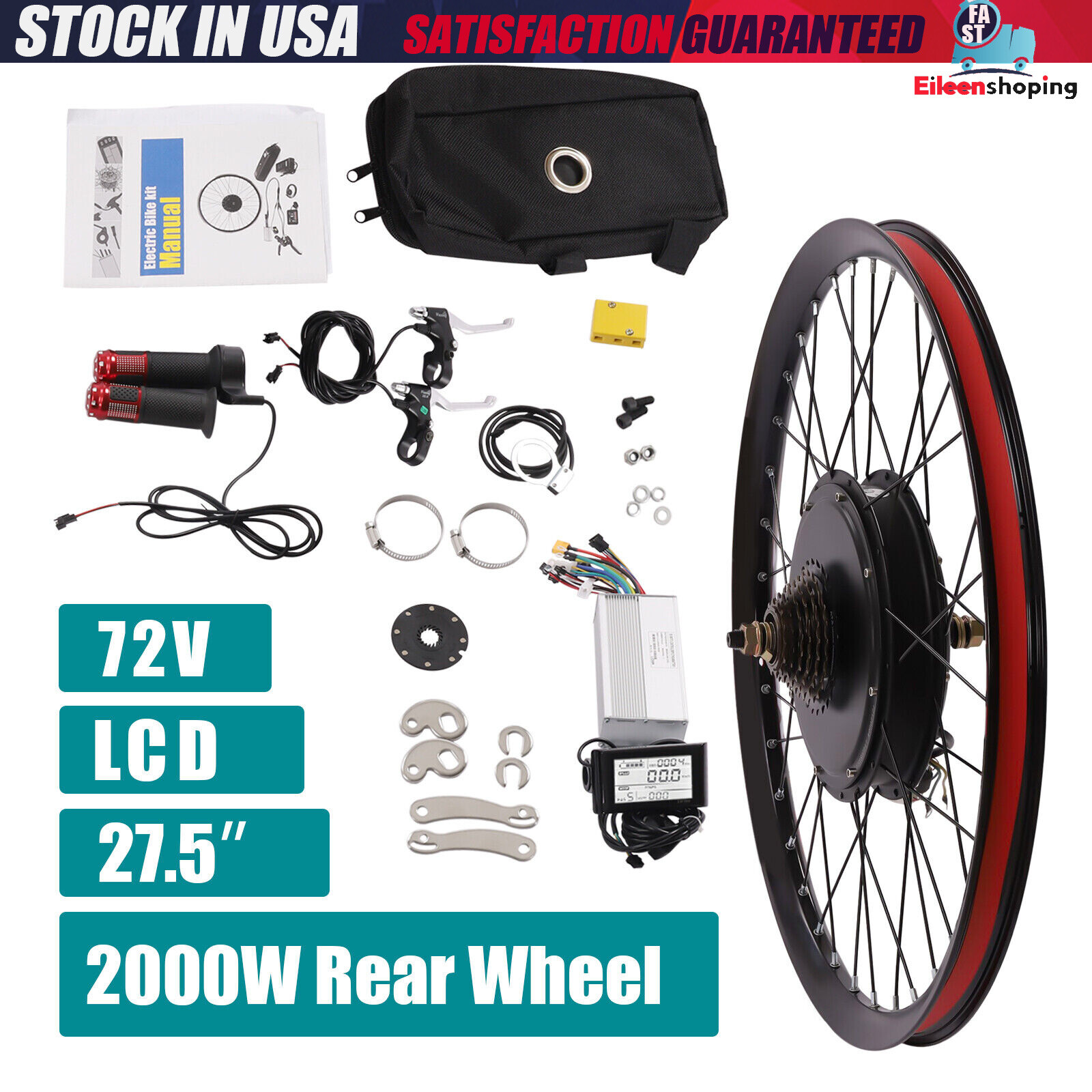 2000 Watt E Bike Motor 27.5″ inch Rear Wheel LCD Electric Bicycle Conversion Kit