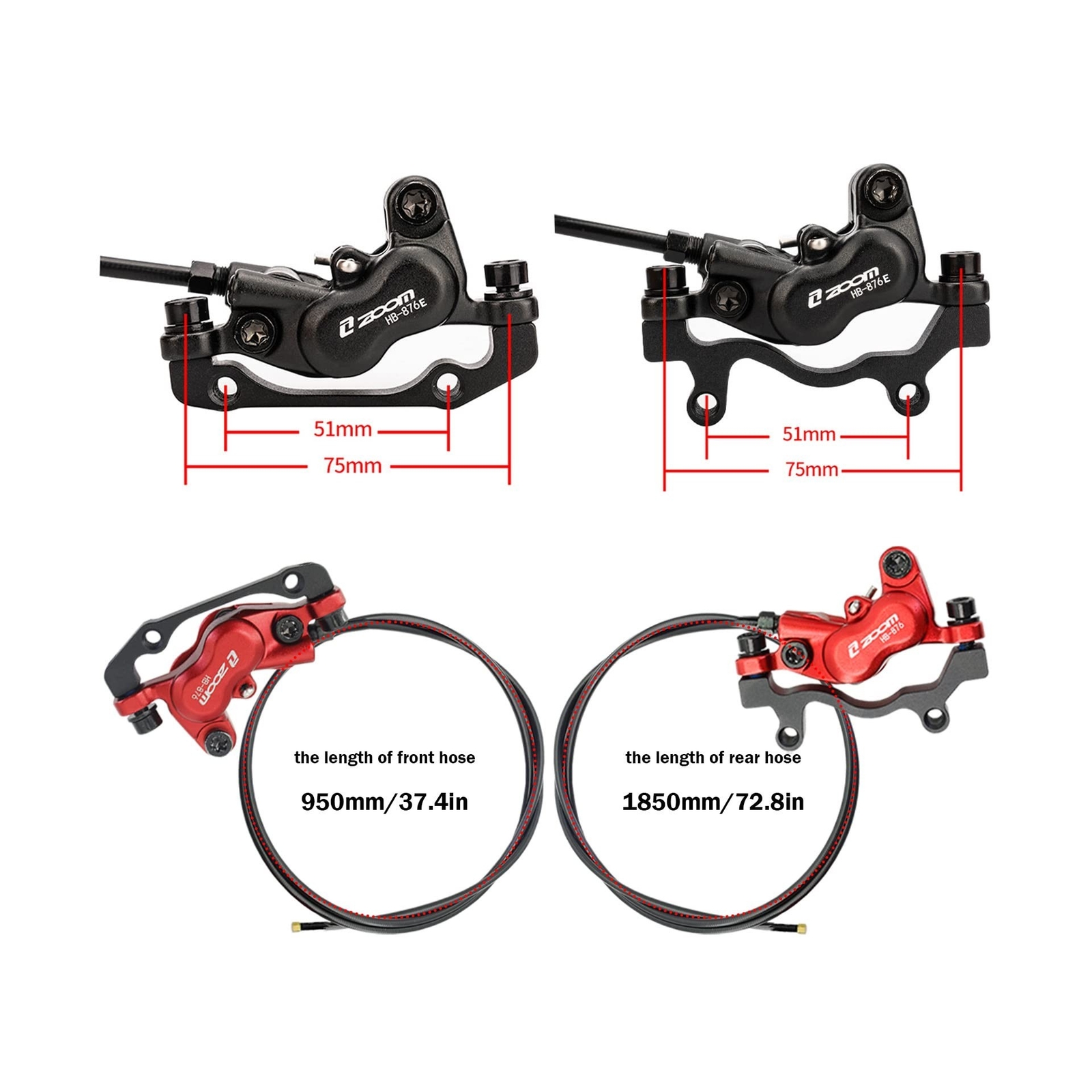 Zoom HB876E 2-PIN/3-PIN 4-Pistons E-Bike Electric Power-Off Hydraulic Brake S…