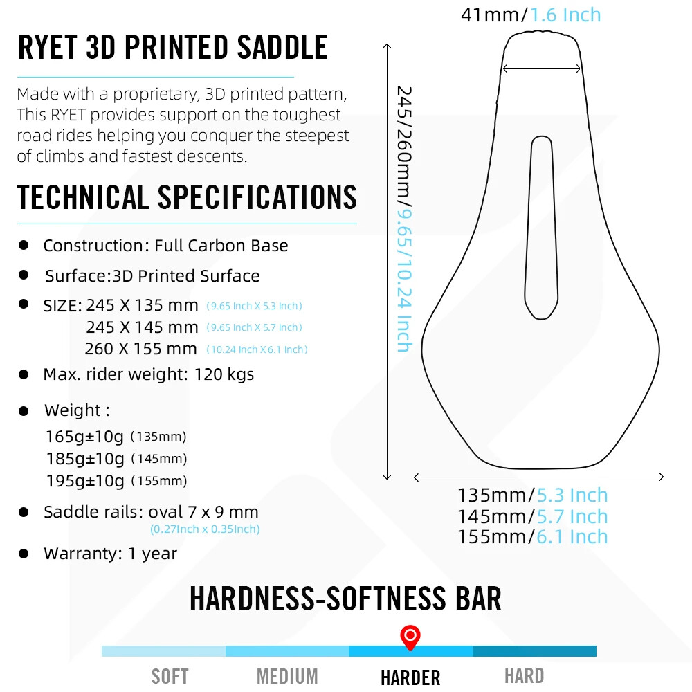 3D Printed Full Carbon Bicycle Saddle 135/145/155mm MTB Gravel Road Bike Seat