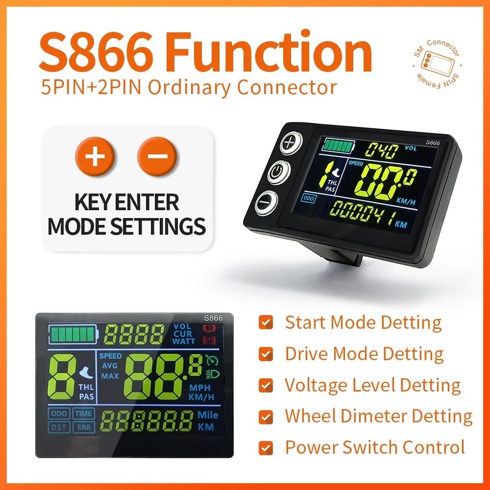 E-bike 250W-1000W 17-30A Sine Wave Controller+S866 Display+Thumb Throttle Kits