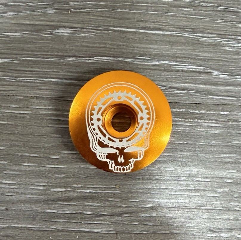 Mountain Bike Chainring Skull Headset Stem Top Cap 1 1/8 Grateful Dead Orange