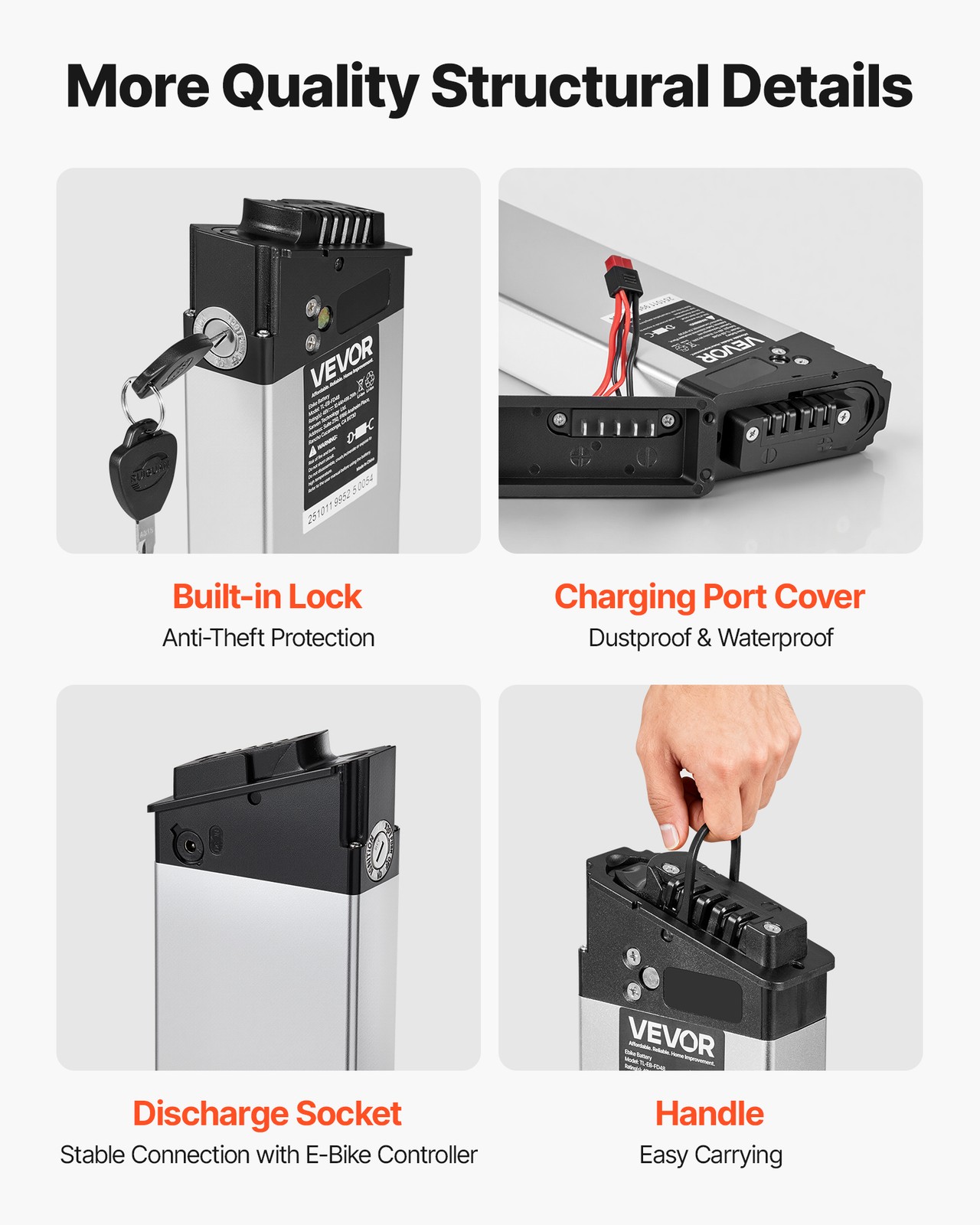 VEVOR Folding Ebike Battery Electric Bike Lithium Battery 48V 10.4Ah 1000W BMS