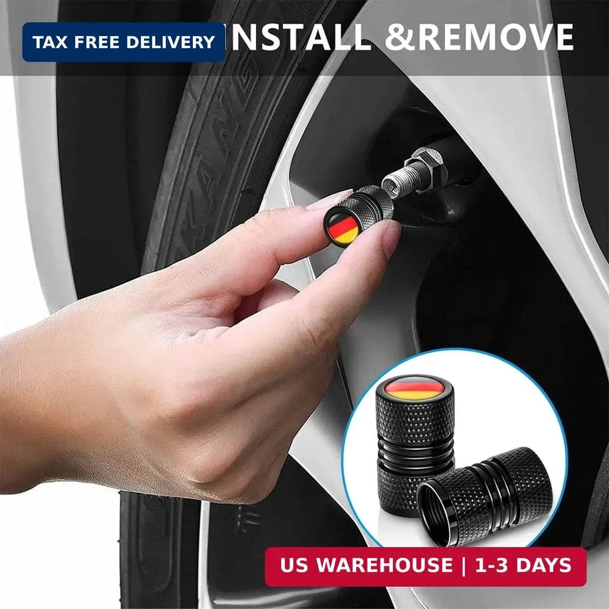 Germany Flag 4 Pack Aluminum Tire Valve Stem Caps for Cars Trucks Bikes Motorcyc
