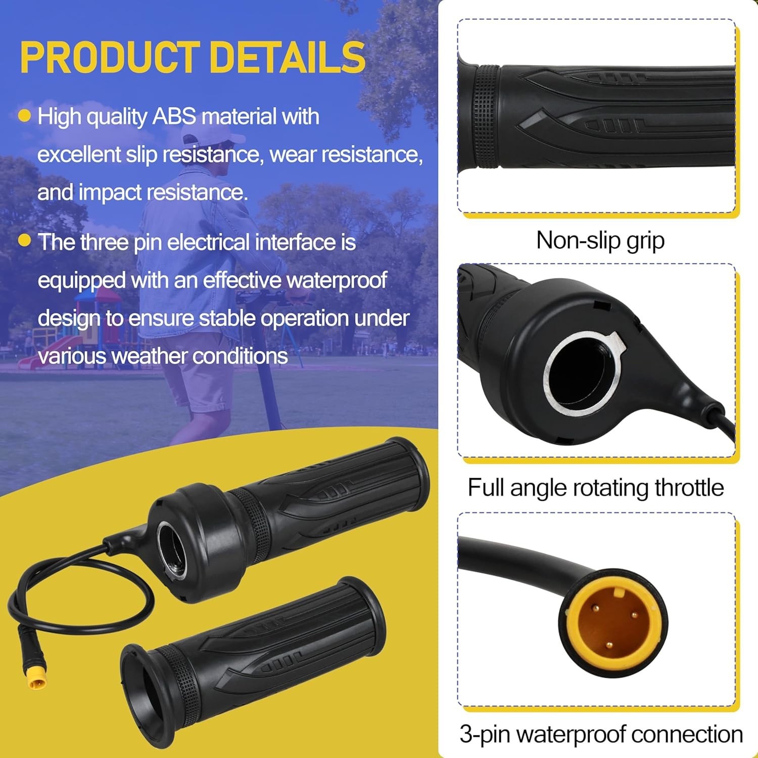 20X 3 Pin Full Twist Ebike Throttle, Universal 12V-72V 3 Pin Waterproof Male …