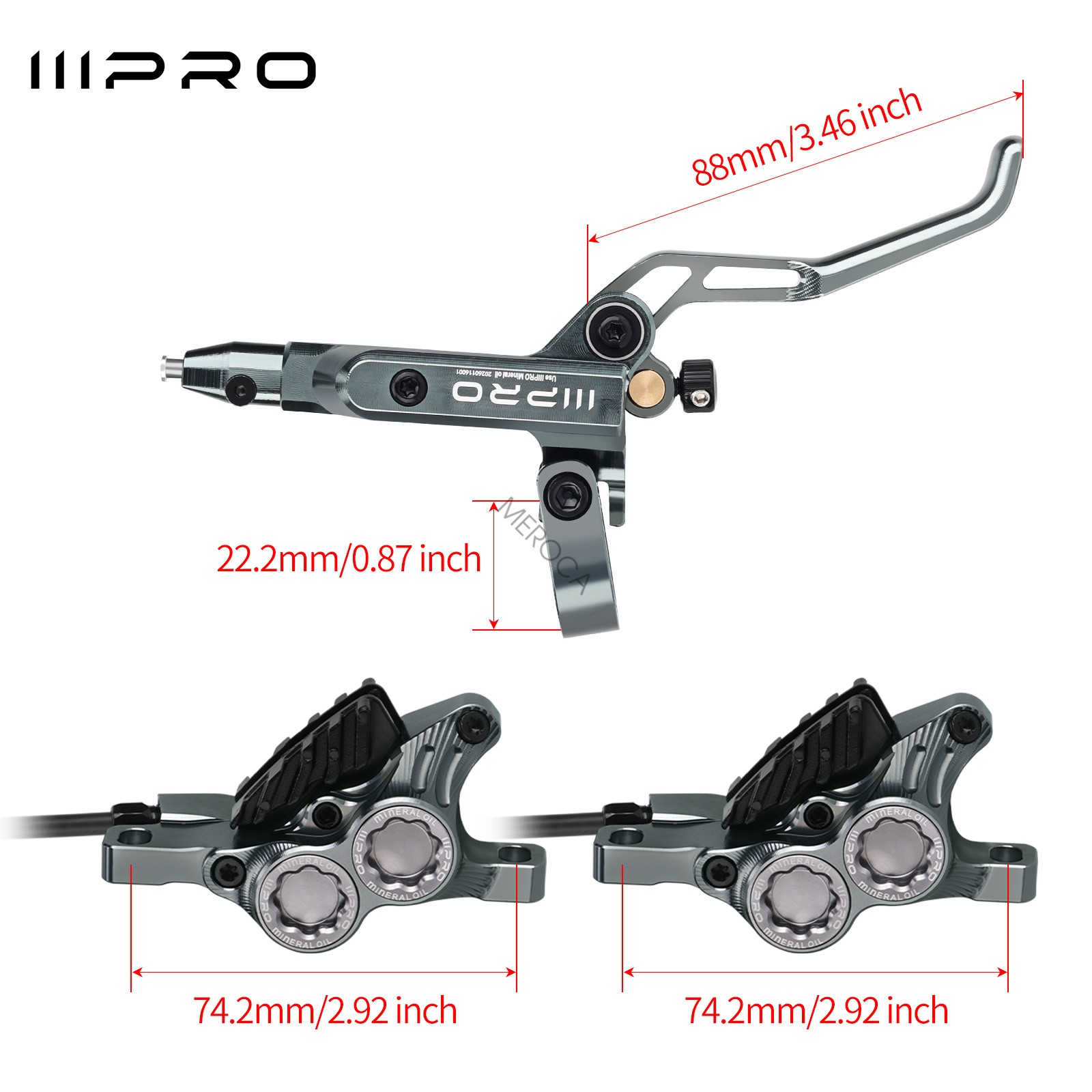 IIIPRO MTB Bike 4 Piston Hydraulic Disc Brake Lever Set Brake Caliper 800/1550mm