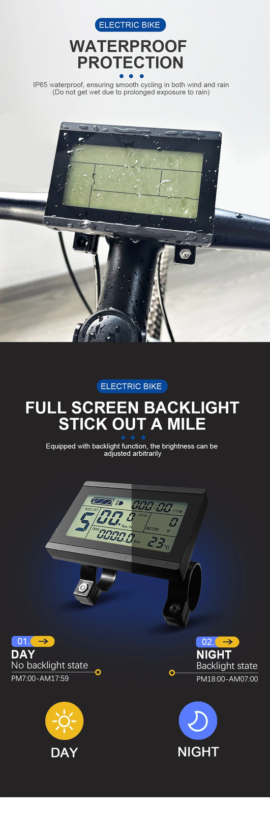 Electric Bike Intelligent Display LCD3 Waterproof SM Plug 36V 48V 52V 60V 72V