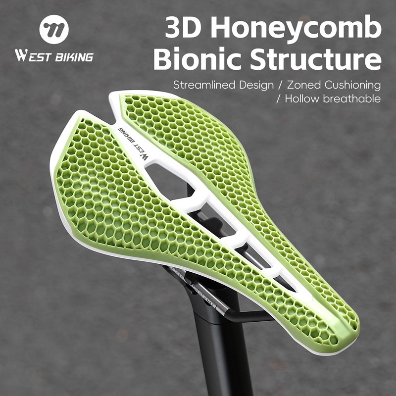 WEST BIKING Bicycle Saddle 3D Honeycomb Hollow Racing Bike Seat Cushion Green