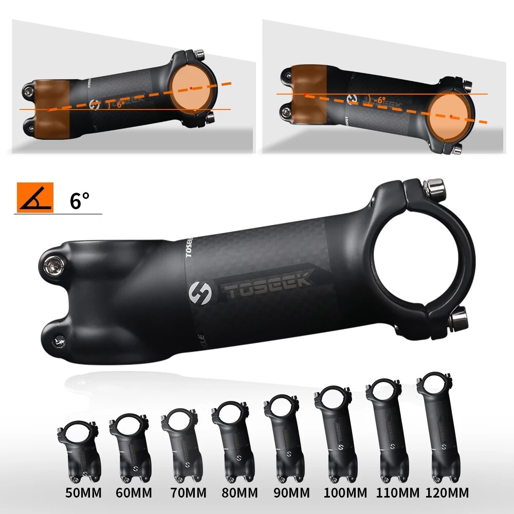 TOSEEK Bicycle MTB Handlebar Stem 28.6-31.8mm Aluminum+Carbon Fiber Stem 6/17°