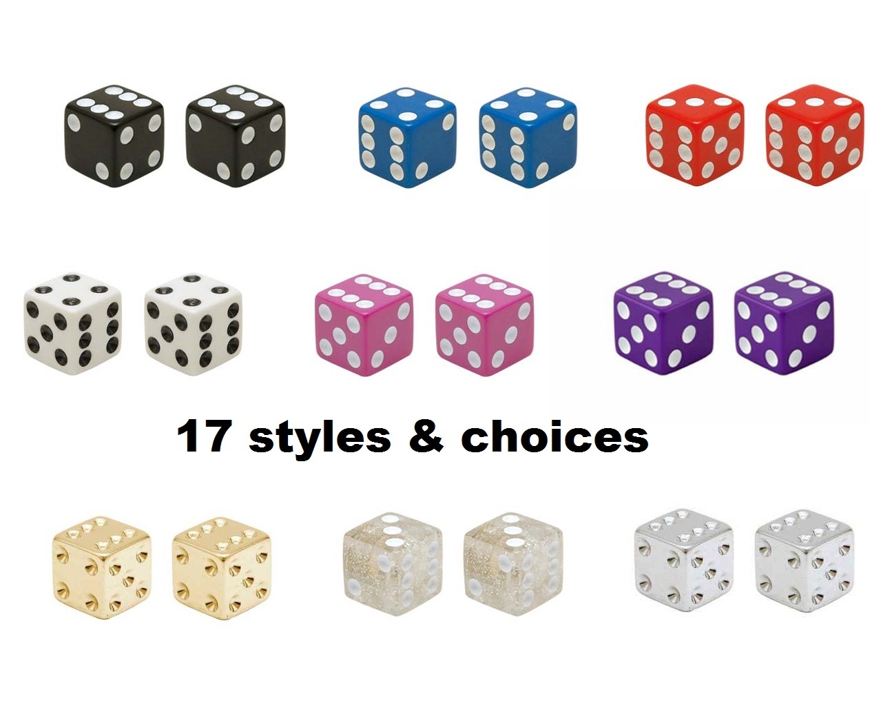 NEW BICYCLE SCHRADER TUBE CUSTOM VALVE CAPS DICE CARS TRUCKS 17 CHOICES!