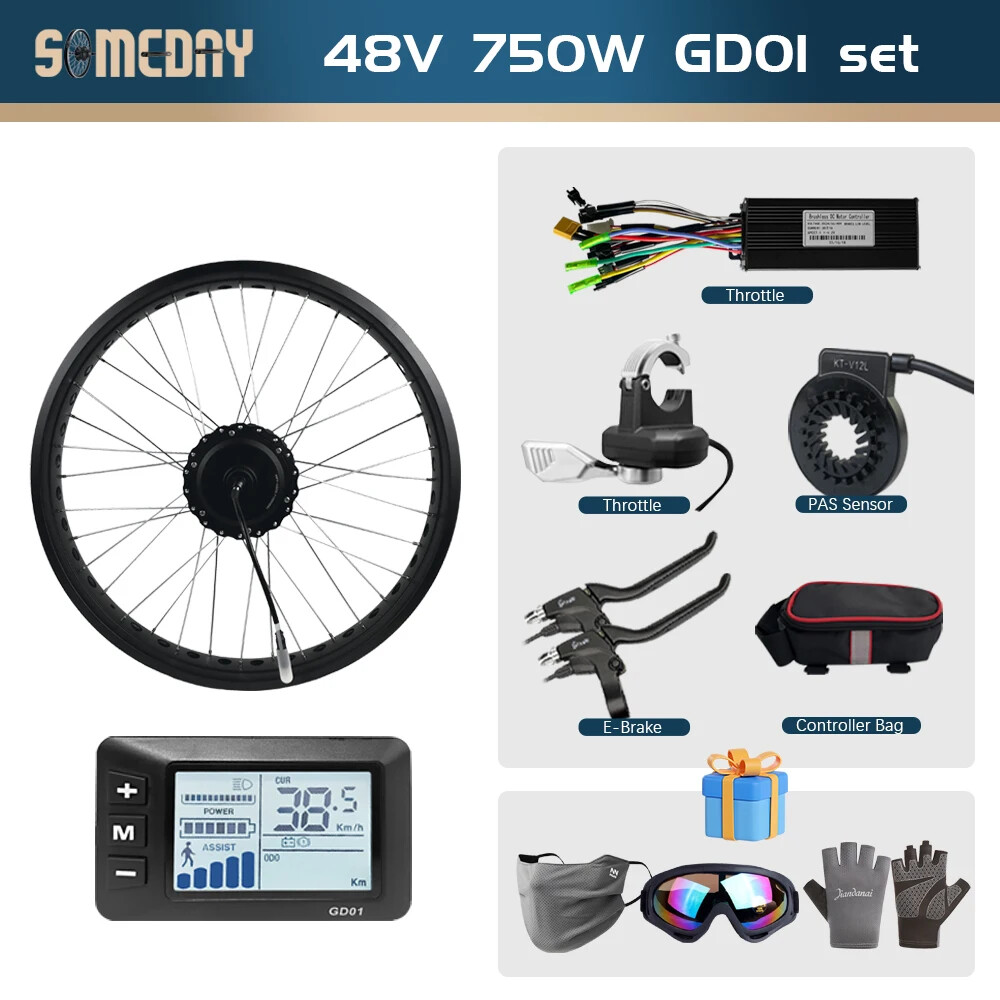 750W E-Bike Conversion Rear Cassette Hub Motor Kit 20 24 26″ Snow/Beach Fat Bike