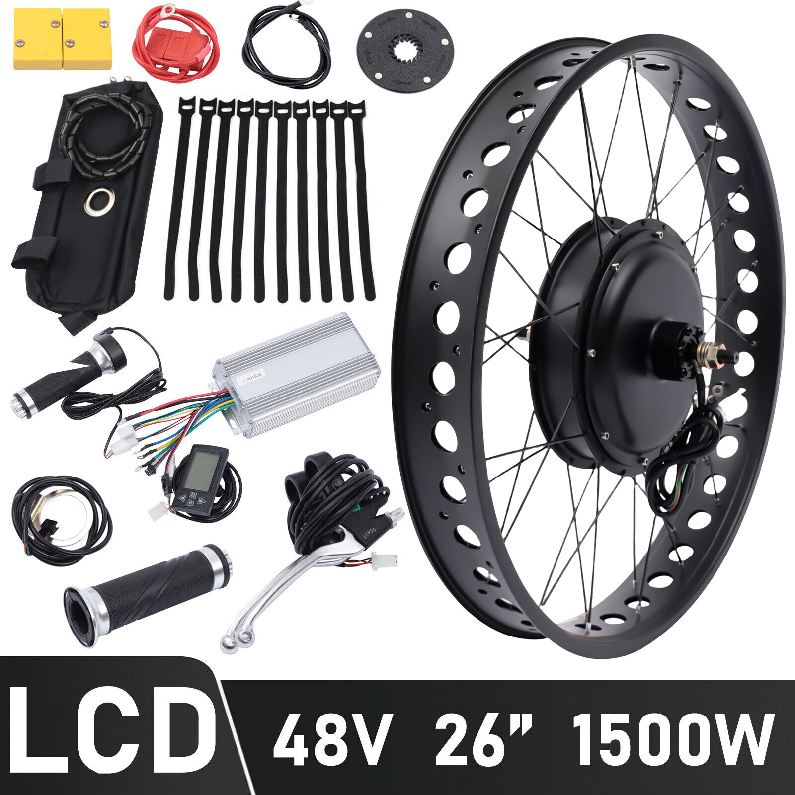 E-Bike Fat Tire Bicycle Rear Wheel Hub Motor Conversion Kit Fit 26″ 48V 1500W