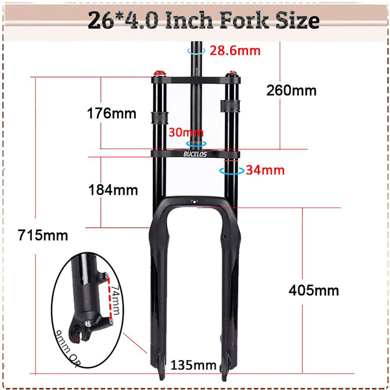 MTB Beach E-Bike Air Suspension Fork 26 inch QR 4.0″ Fat Tire Fork 180mm Travel