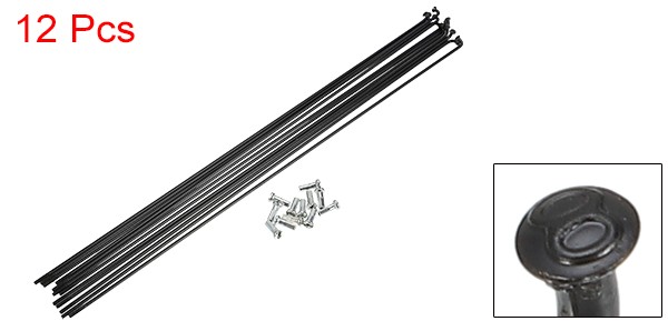 12pcs 14G J Bend 282mm x 2mm Bike Bicycle Spokes with Nipples Steel Black