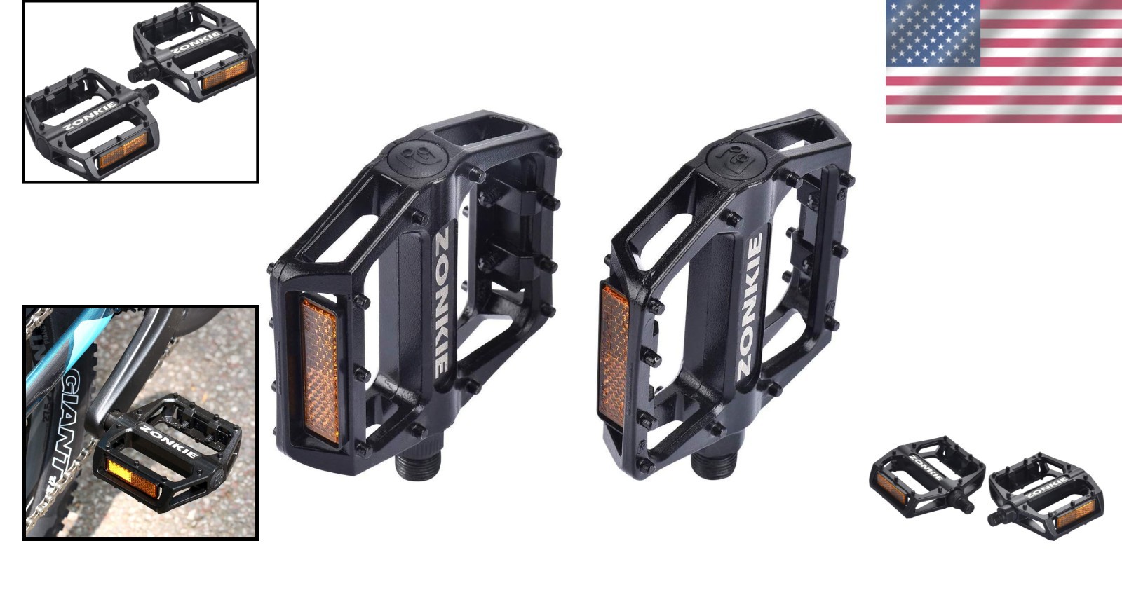 Sealed DU Bearing Bicycle Pedals in Black – Aluminum Alloy, Reflective Safety