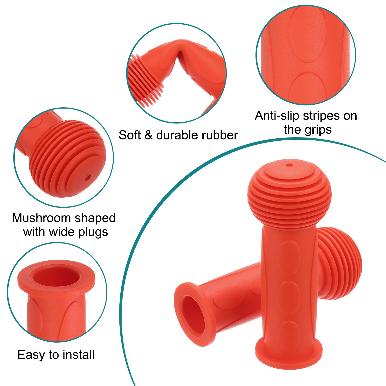 2pcs Bike Handlebar Grips 4.33″ Non-Slip Rubber Mushroom Grips Fit 7/8″,Red