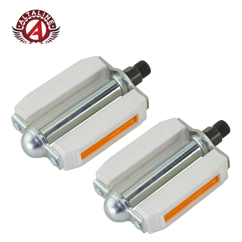507 PVC Bicycle Block Pedals 9/16″ Classic Vintage Style White/Chrome