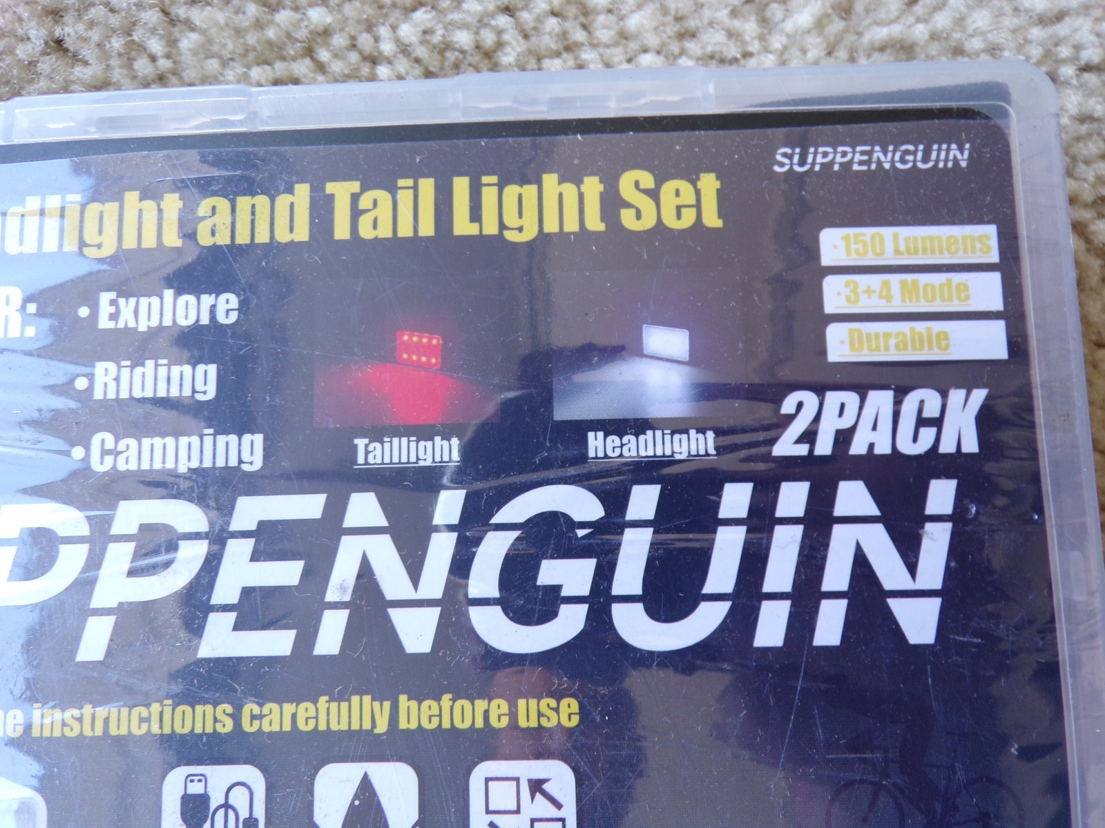 Suppenguin Bicycle Bike Headlight Taillight Set LED Rechargeable; @c18