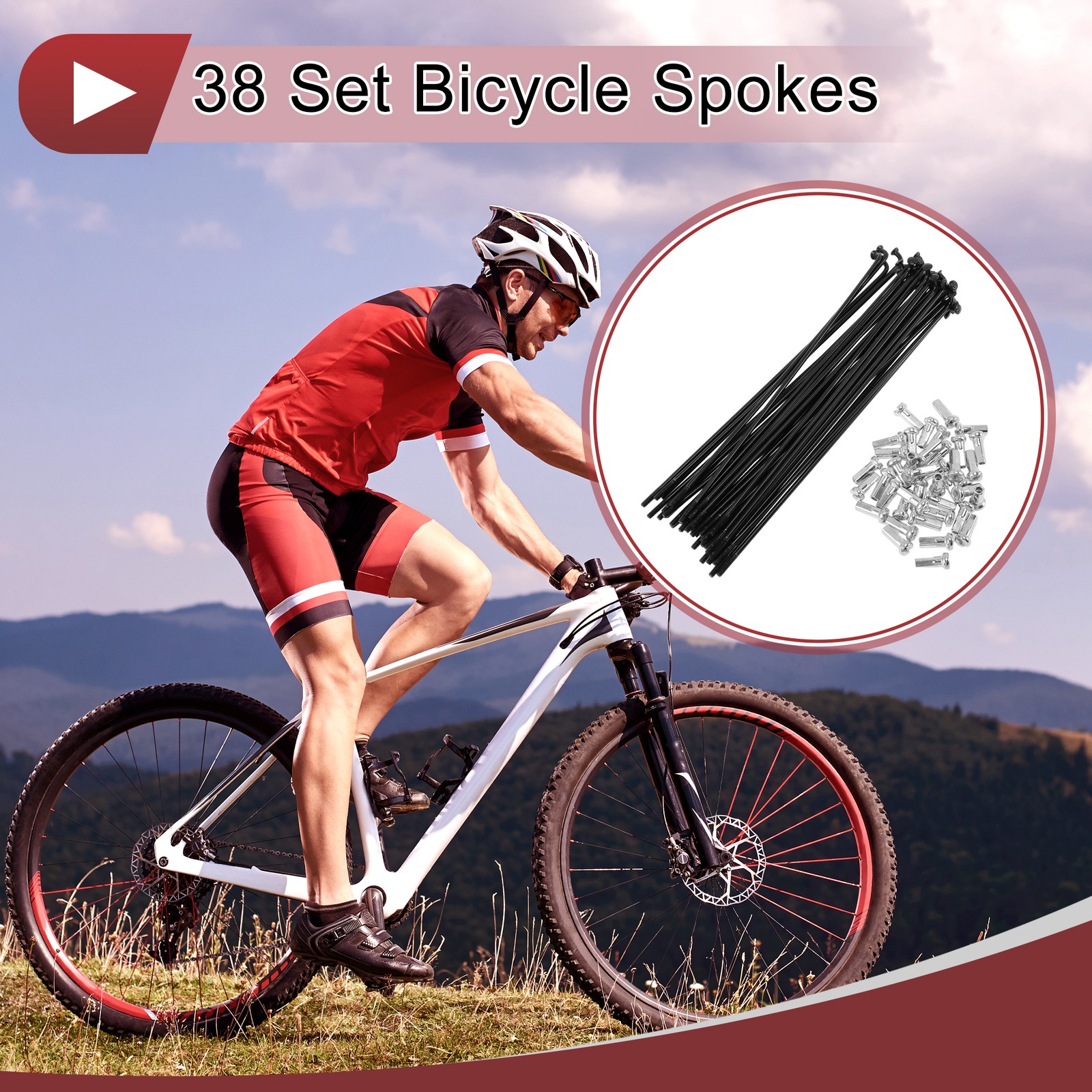 38 Set 14G Bicycle Spoke 139 mm 14G Bike Wheel Spoke Carbon Steel Black